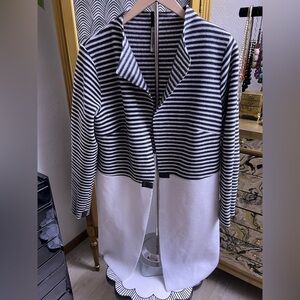 Black and White Skandi Duster, Fleece Striped Coat